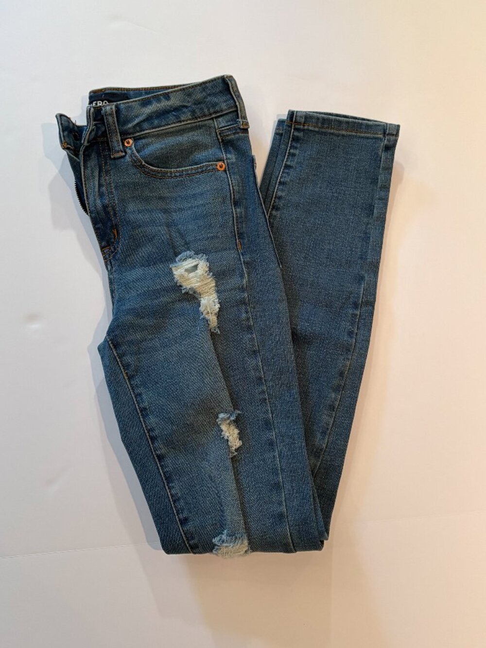 Aeropostale High Rise Distressed Jeggings Medium Wash Women's Size 0